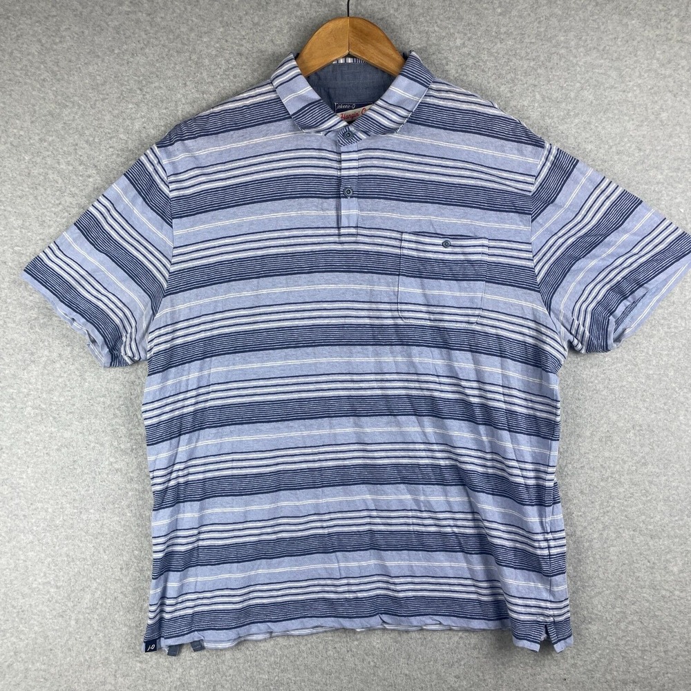 Johnnie O Polo Mens Large Blue Harlow‎ Striped Pocket Linen Blend Shirt
